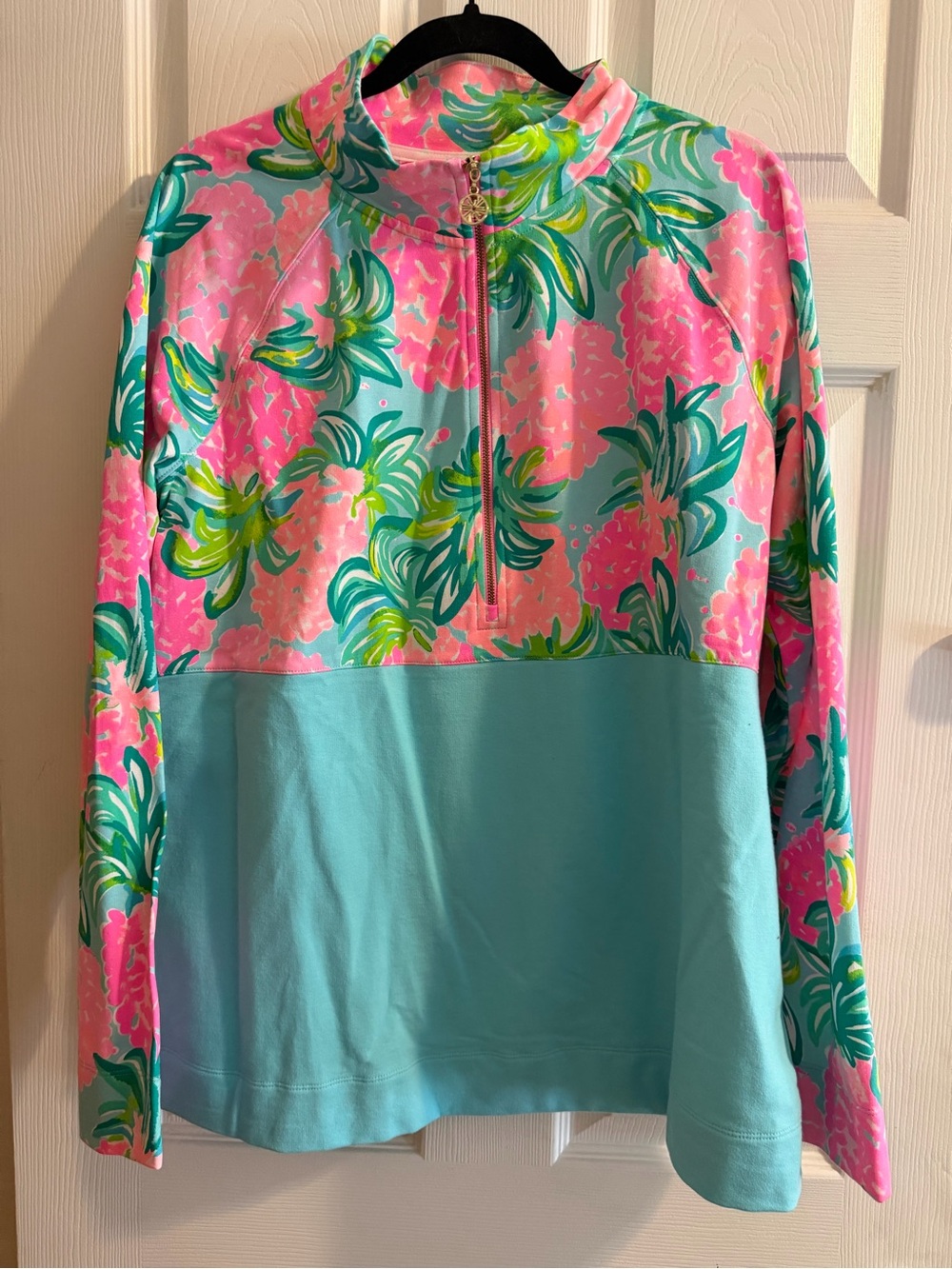 Lilly Pulitzer Pink & Aqua Floral Half-Zip Pullover